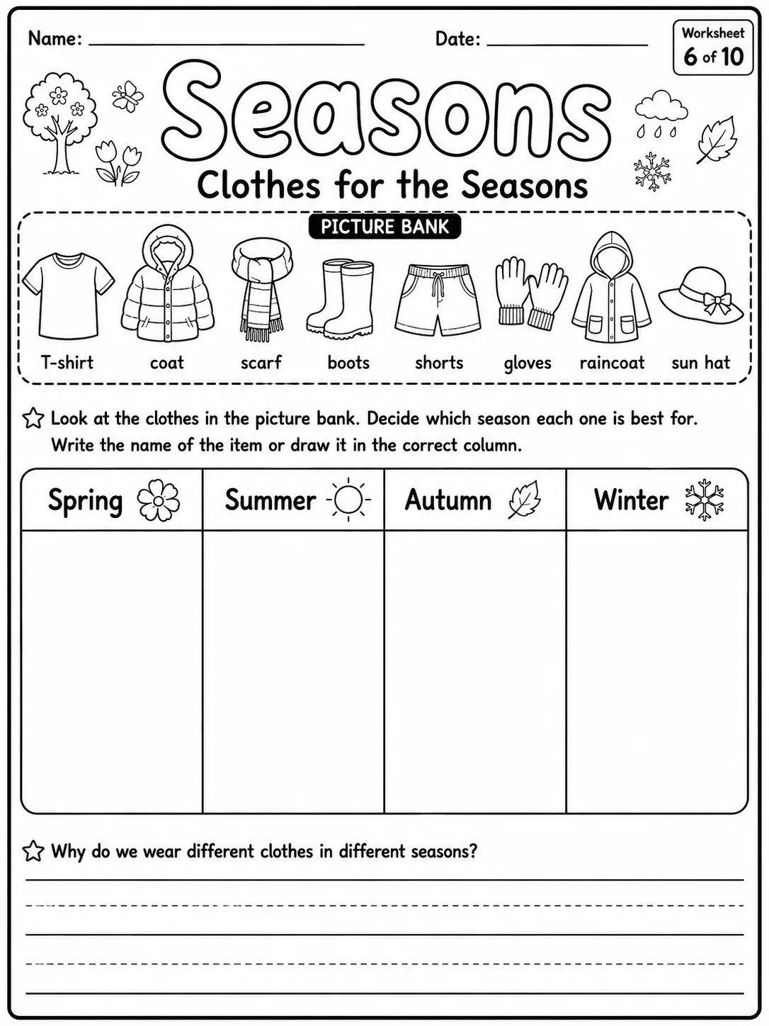 Seasons Worksheet Pack page 6 printable worksheet preview