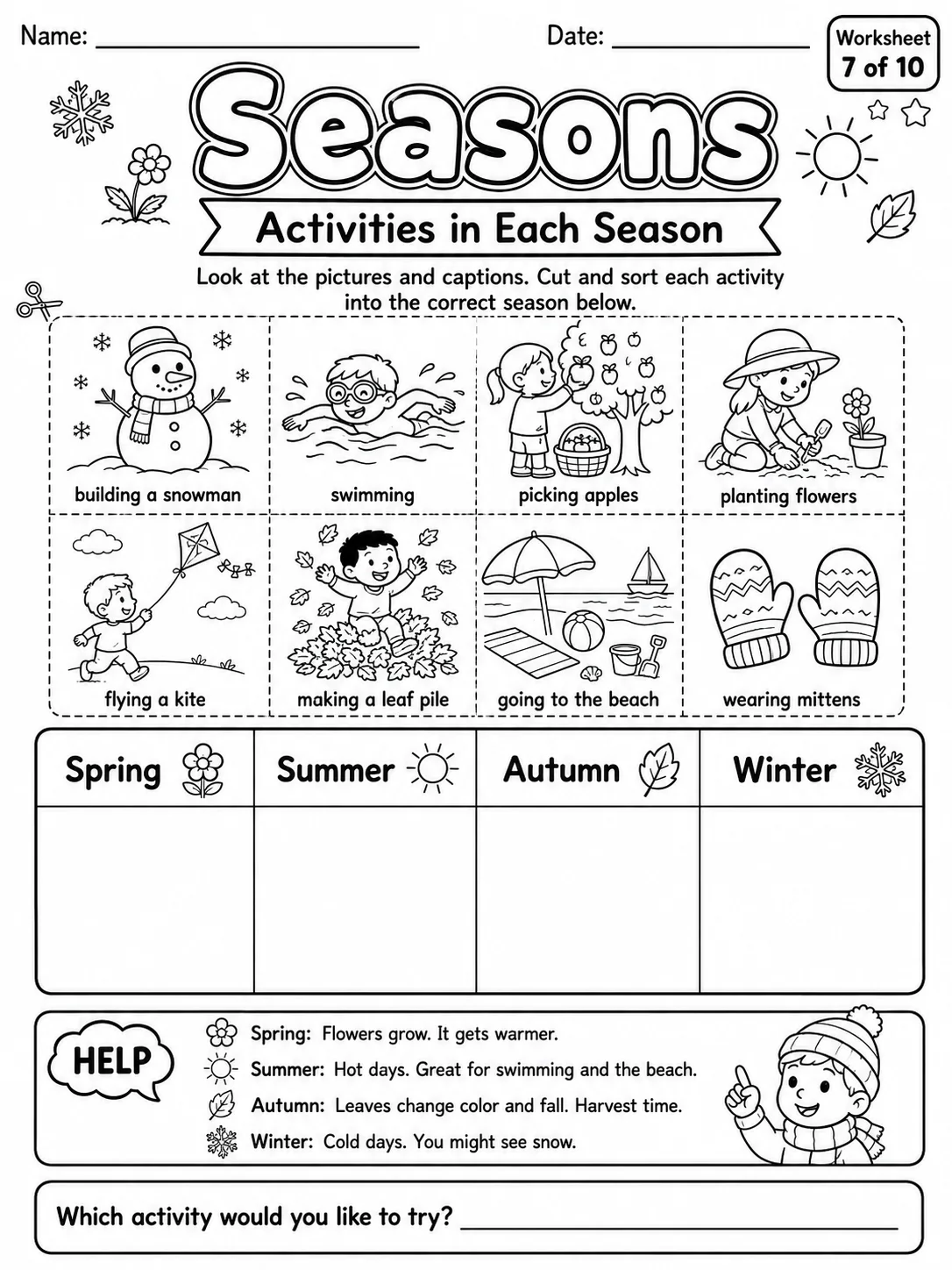 Seasons Worksheet Pack page 7 printable worksheet preview