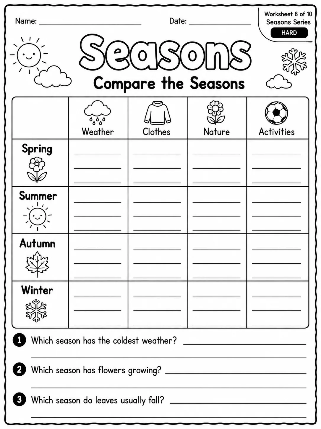 Seasons Worksheet Pack page 8 printable worksheet preview