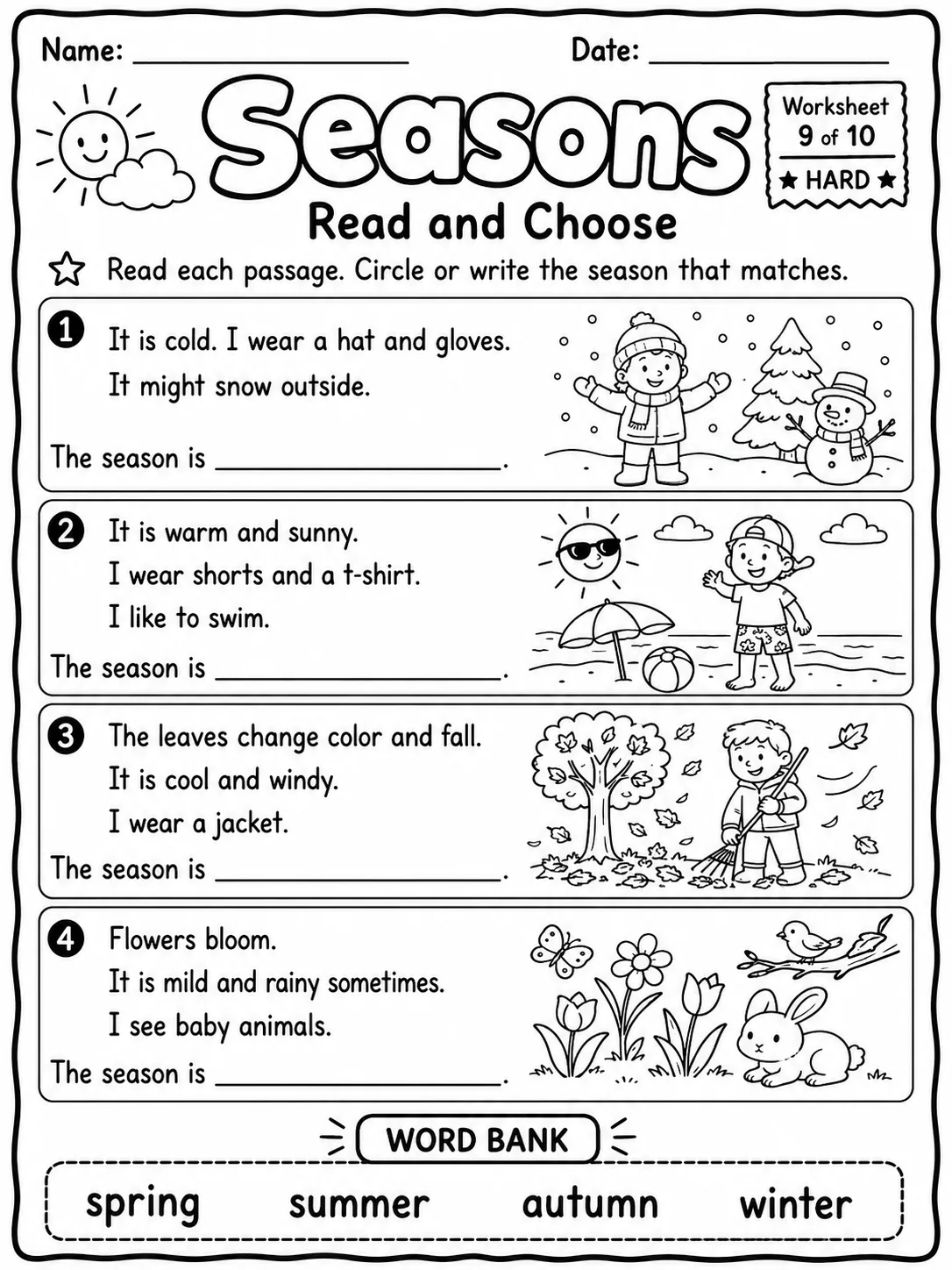 Seasons Worksheet Pack page 9 printable worksheet preview
