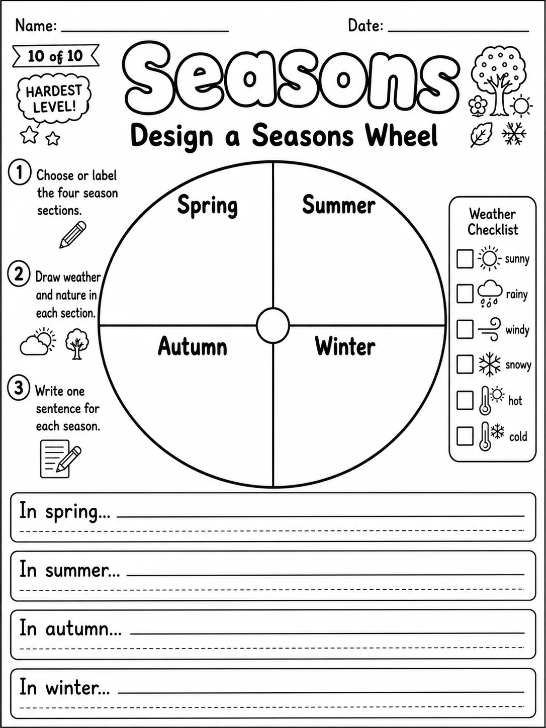 Seasons Worksheet Pack page 10 printable worksheet preview