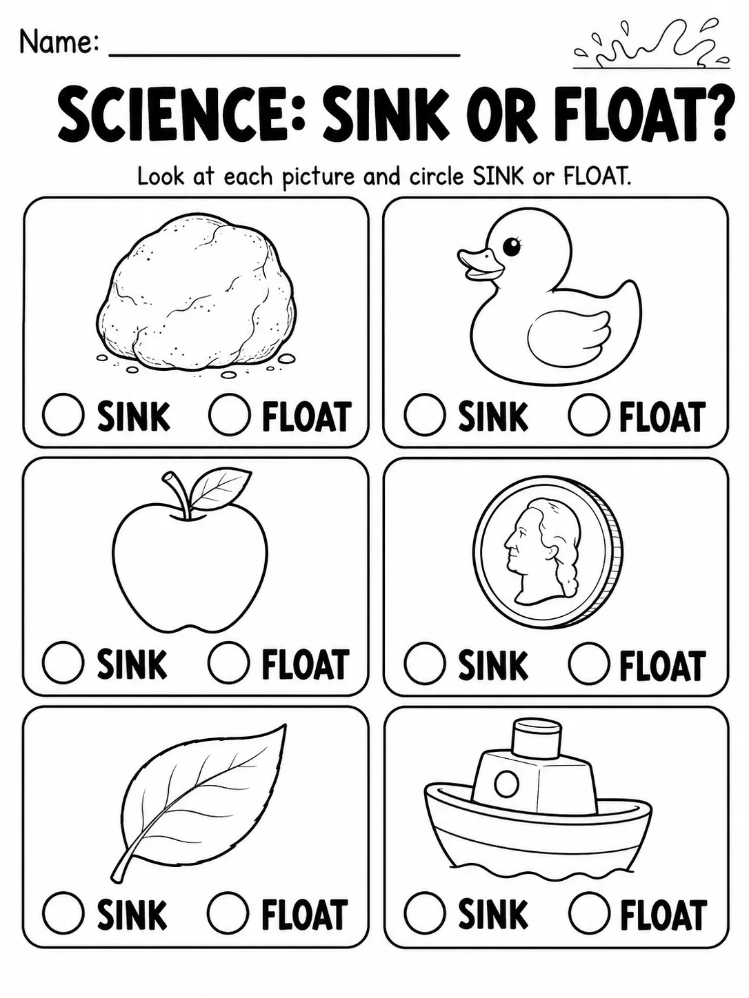 Sink or Float Sort Worksheet Pack 10 printable pages preview from KiwiBee