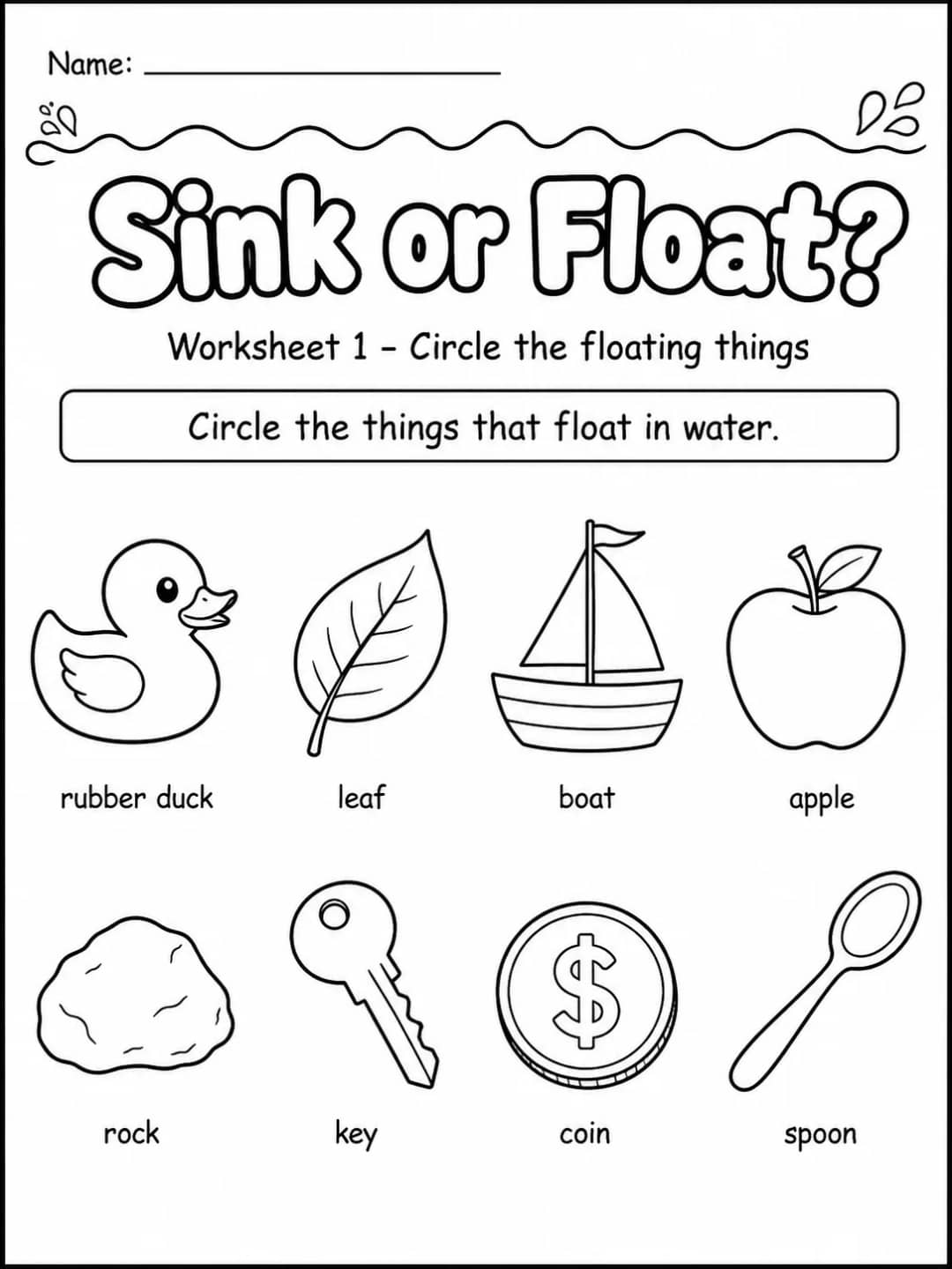 Sink or Float? Worksheet Pack 10 printable pages preview from KiwiBee