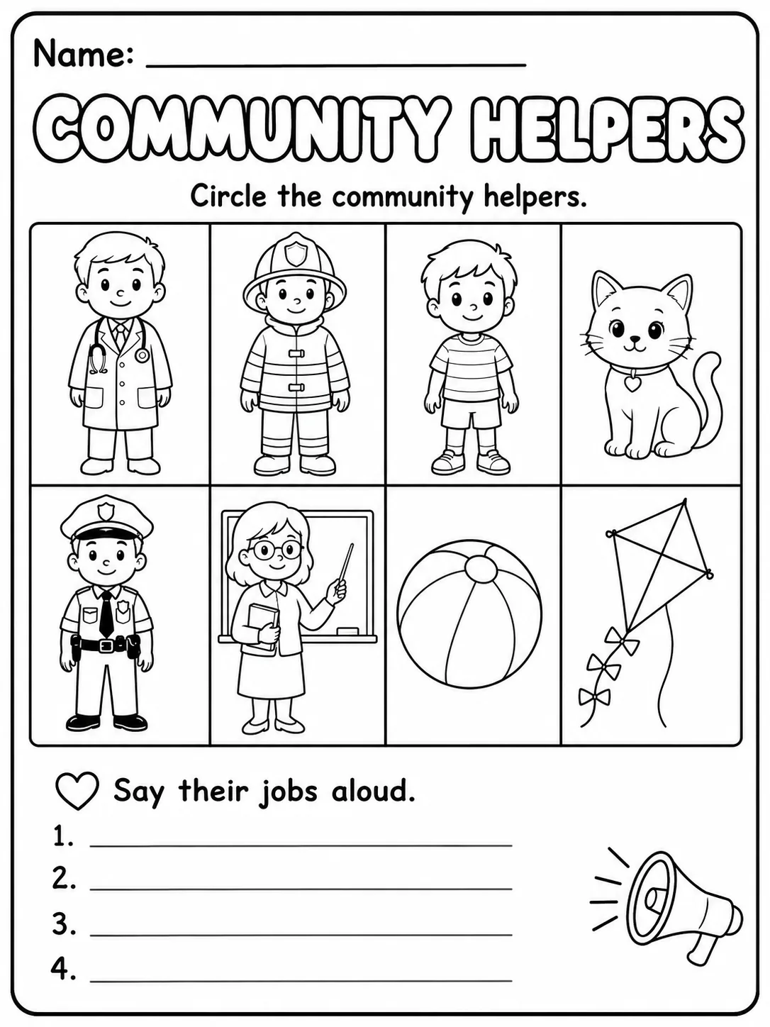 Community Helpers Worksheet Pack 10 printable pages preview from KiwiBee