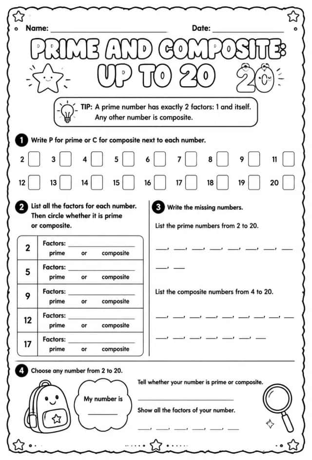 Prime and composite: up to 20