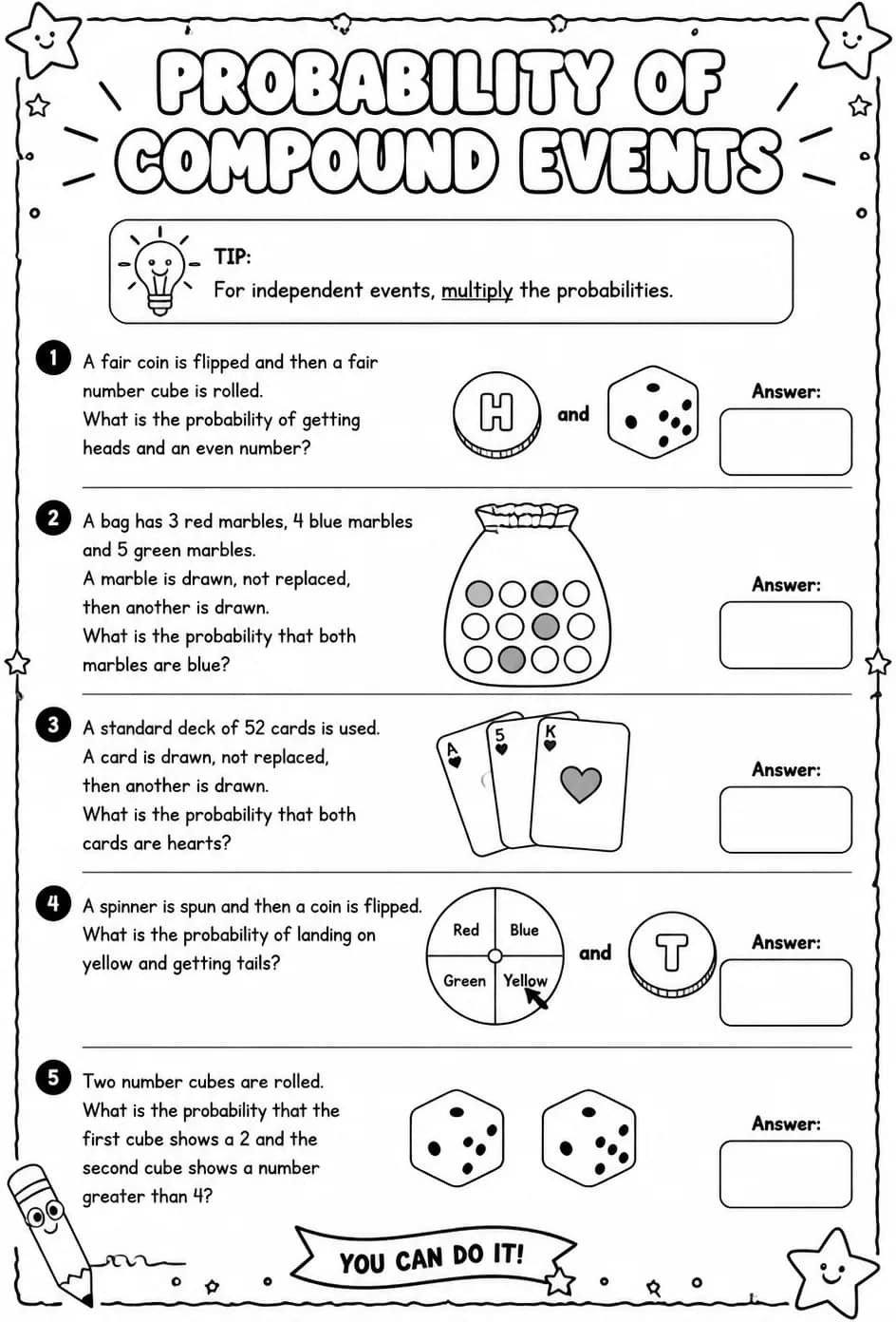Probability of compound events — free printable Grade 7 math worksheet