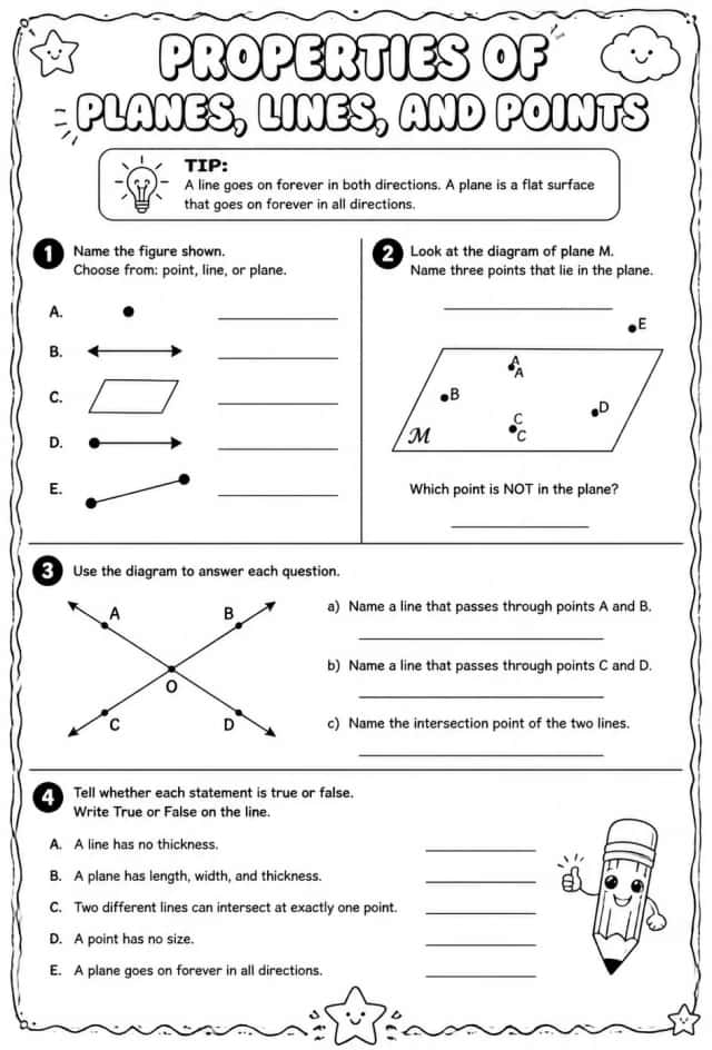 Properties of planes, lines, and points