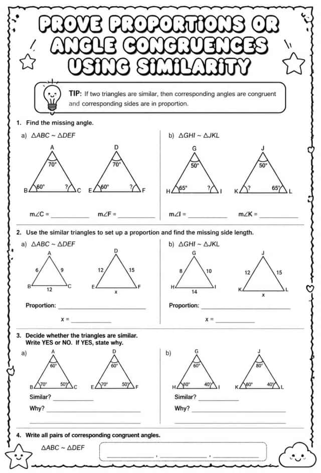 Prove proportions or angle congruences using similarity