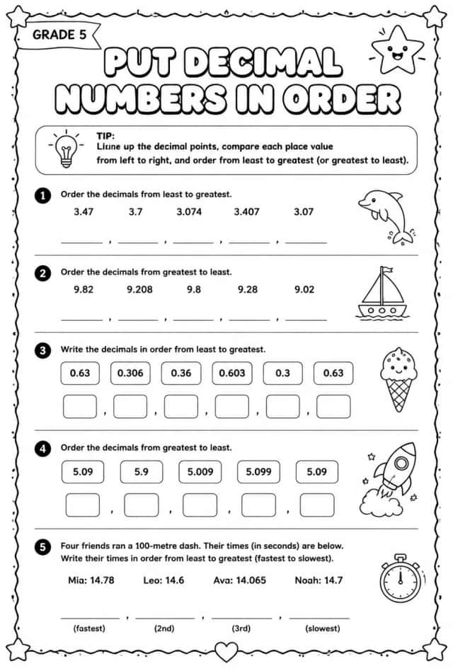 Put decimal numbers in order