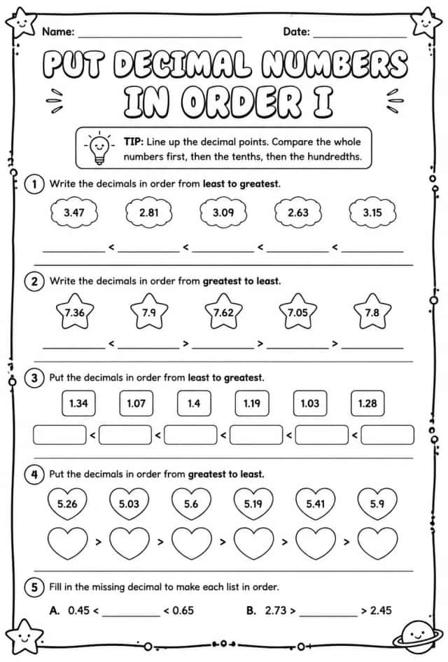 Put decimal numbers in order I