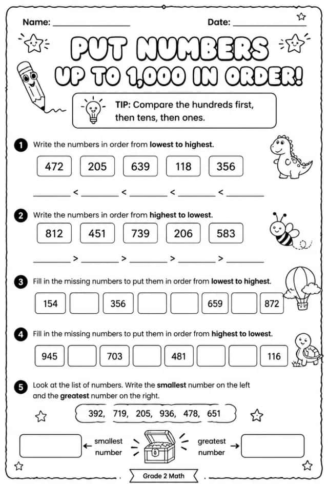 Put numbers up to 1,000 in order