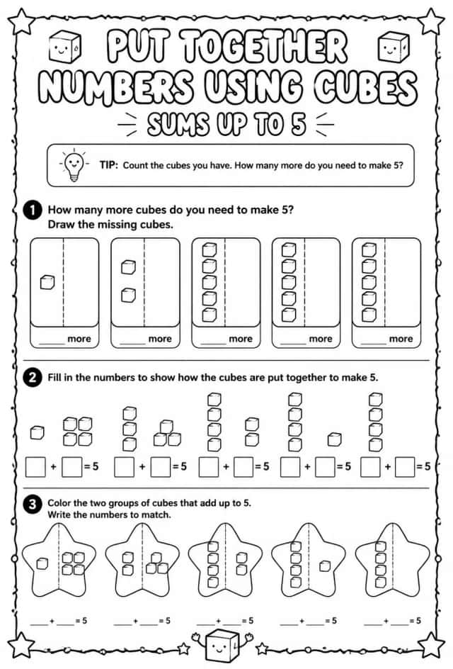 Put together numbers using cubes - sums up to 5
