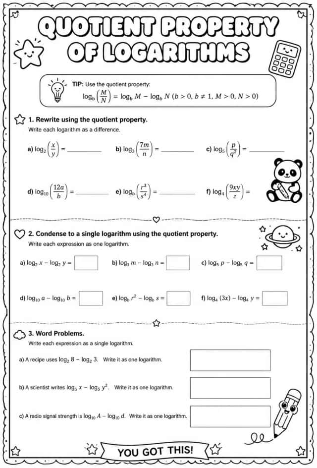 Quotient property of logarithms