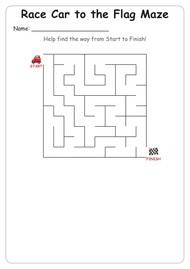 Race Car to the Flag maze for Grade 1