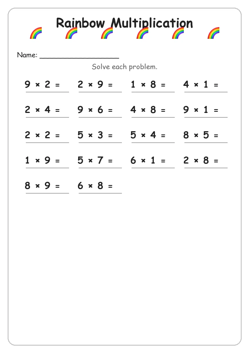 Rainbow Multiplication (Grade 3)