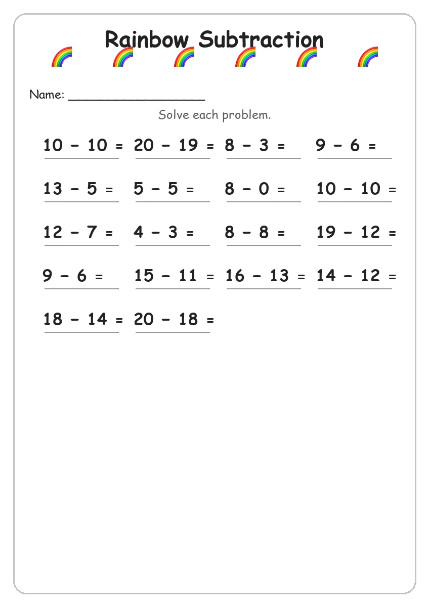 Rainbow Subtraction (Grade 1)