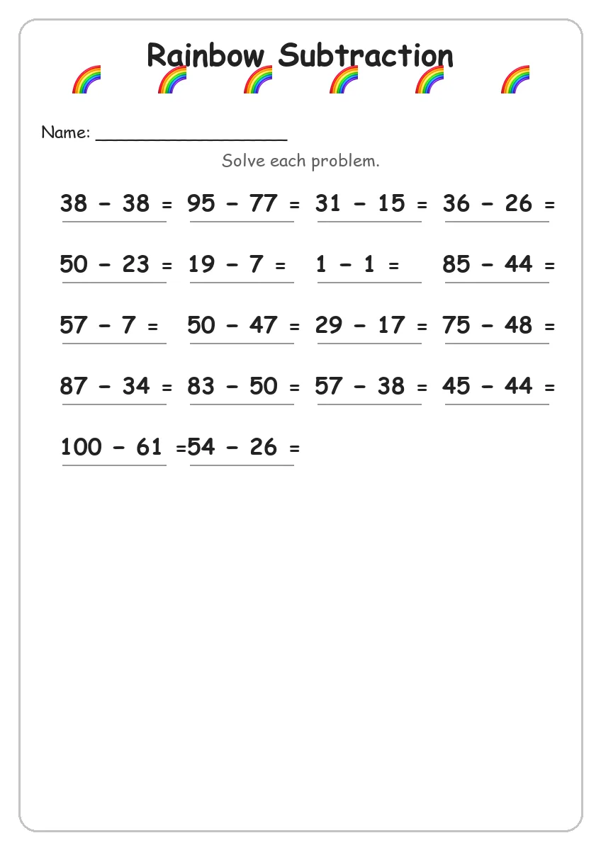Rainbow Subtraction (Grade 3)