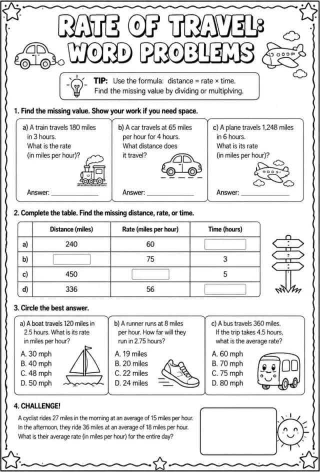 Rate of travel: word problems