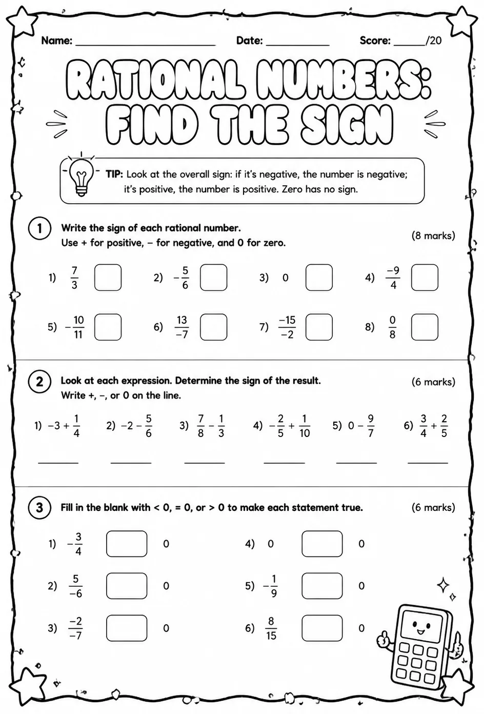 Rational numbers: find the sign