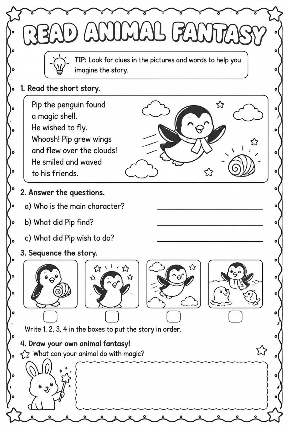 Read animal fantasy — free printable Reading strategies English worksheet