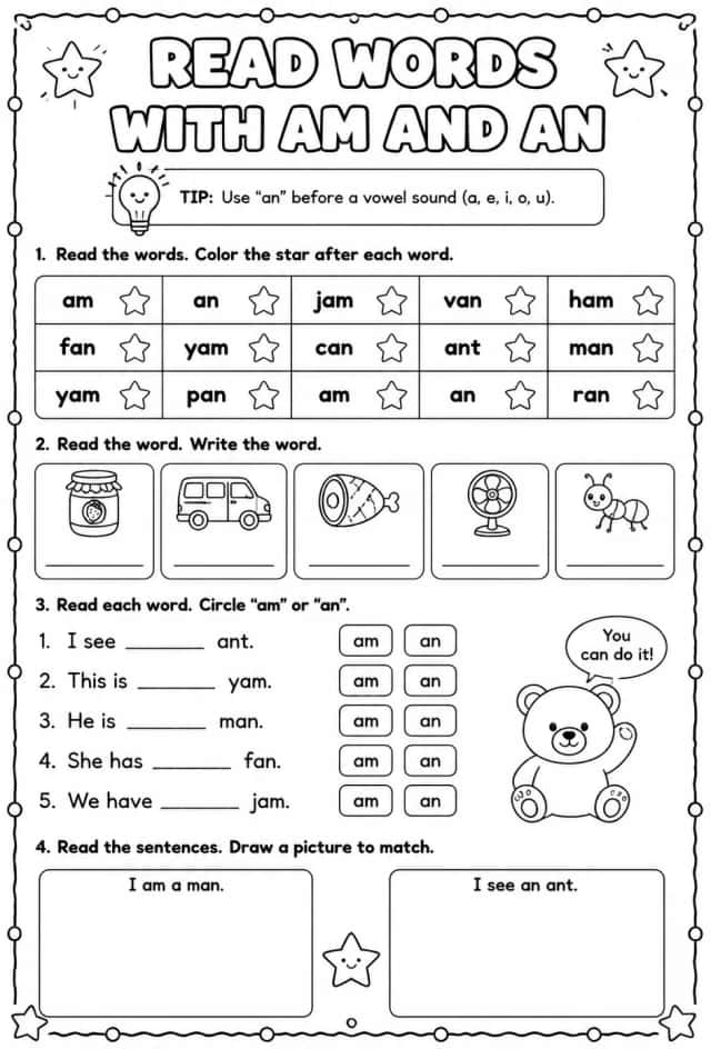 Read words with am and an
