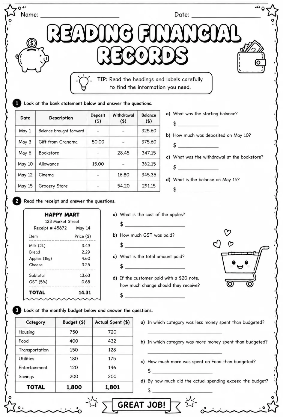 Reading financial records