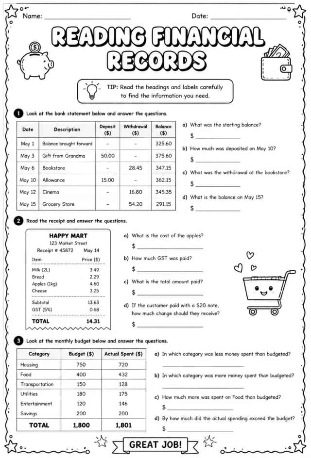 Reading financial records