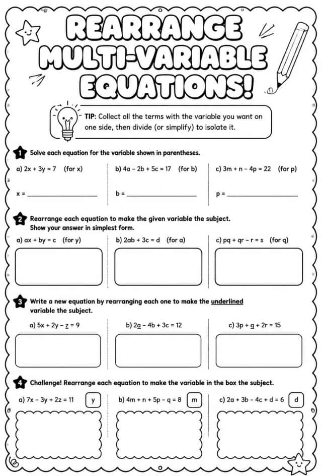 Rearrange multi-variable equations