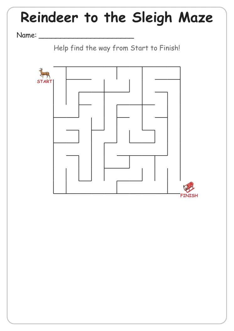 Reindeer to the Sleigh maze for Grade 1