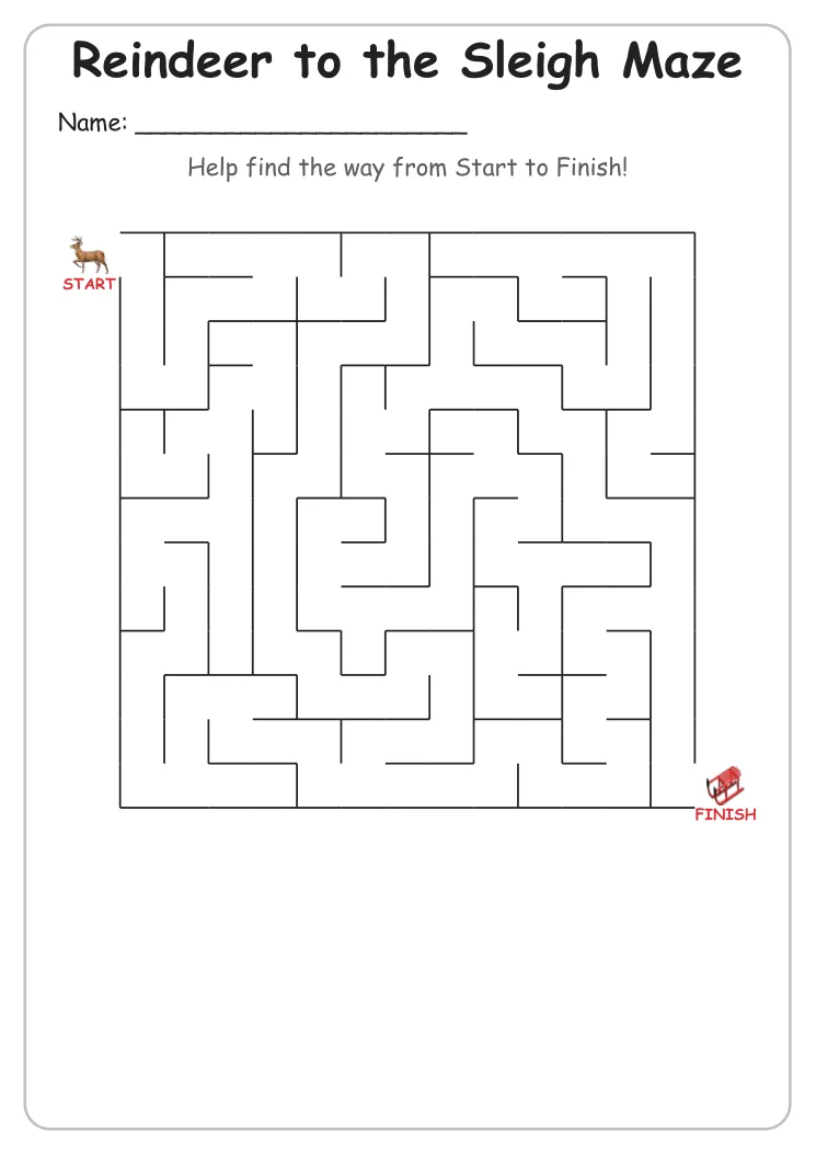 Reindeer to the Sleigh maze for Grade 2