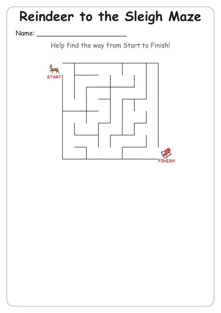 Reindeer to the Sleigh maze for Kindergarten