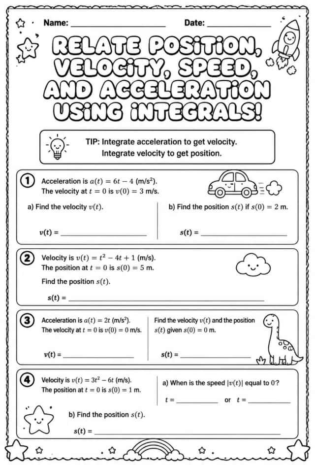Relate position, velocity, speed, and acceleration using integrals