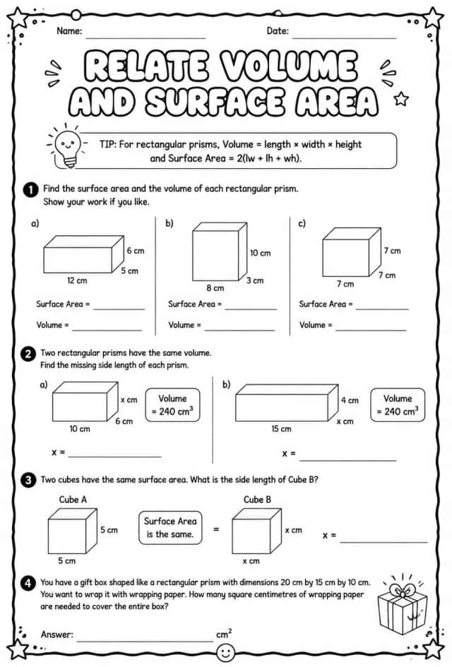 Relate volume and surface area