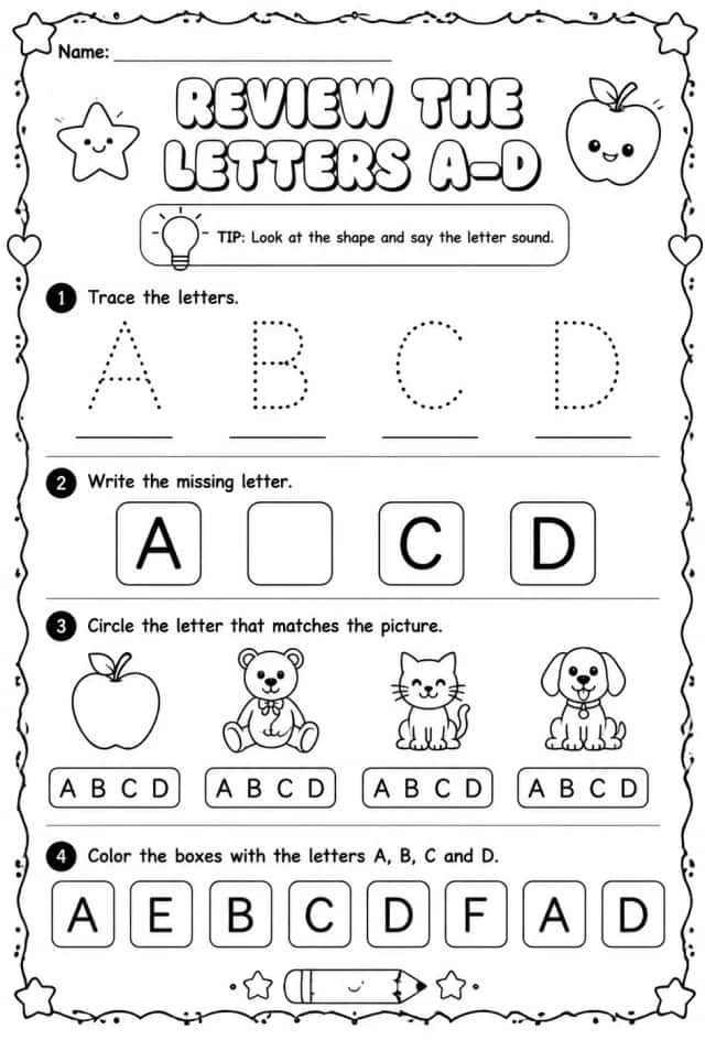 Review the letters A–D