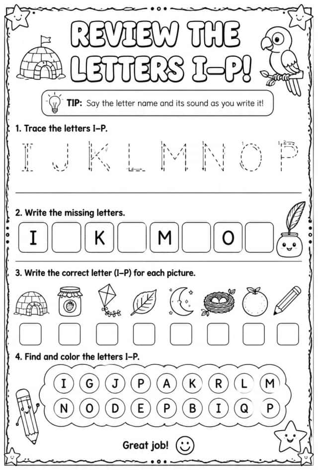 Review the letters I–P