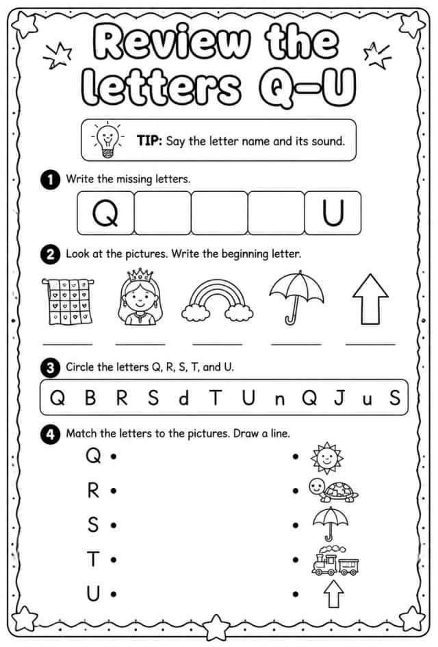 Review the letters Q–U