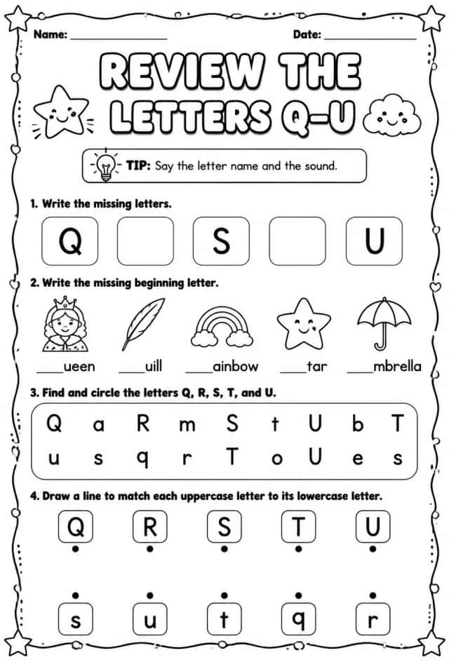 Review the letters Q–U