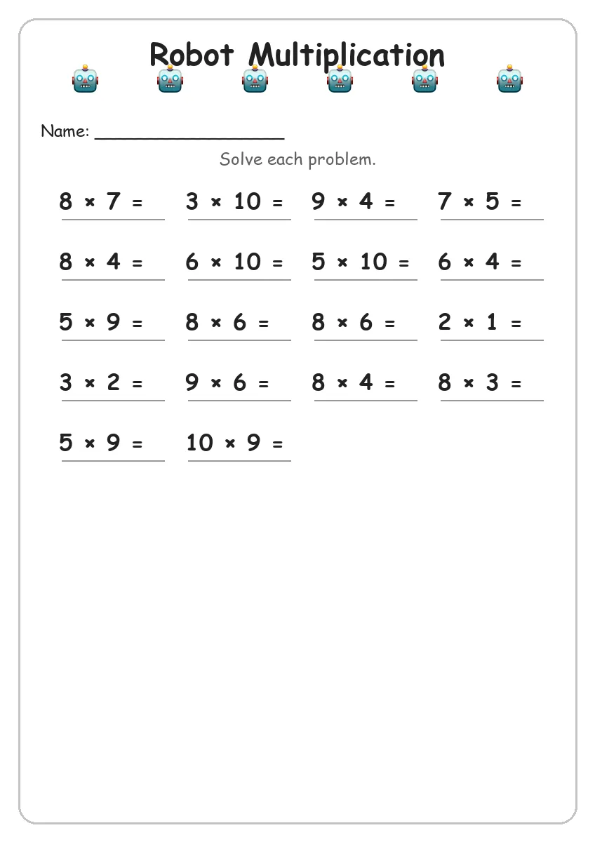 Robot Multiplication (Grade 3)