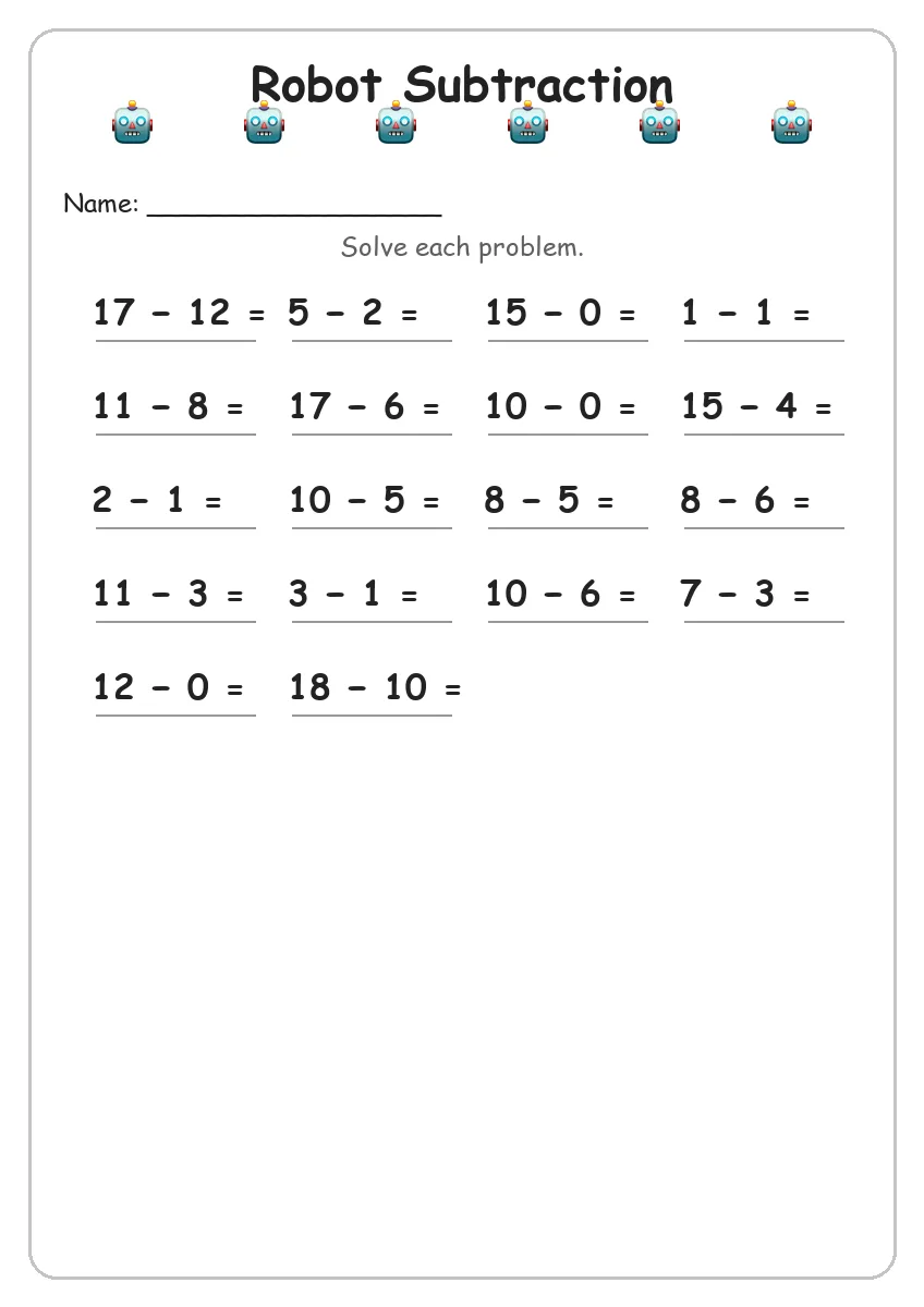 Robot Subtraction (Grade 1)