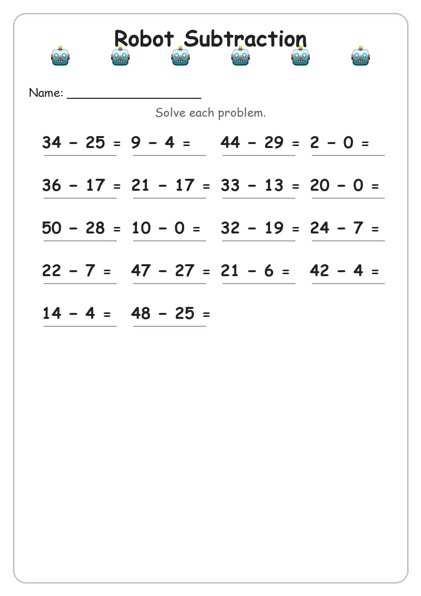 Robot Subtraction (Grade 2)