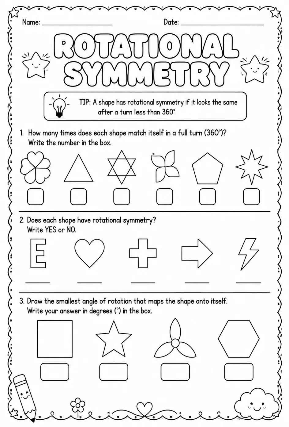Rotational symmetry — free printable Geometry math worksheet