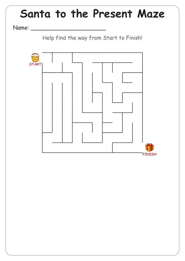 Santa to the Present maze for Grade 1
