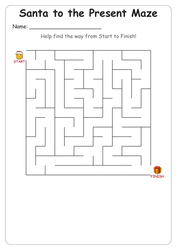 Santa to the Present maze for Grade 2