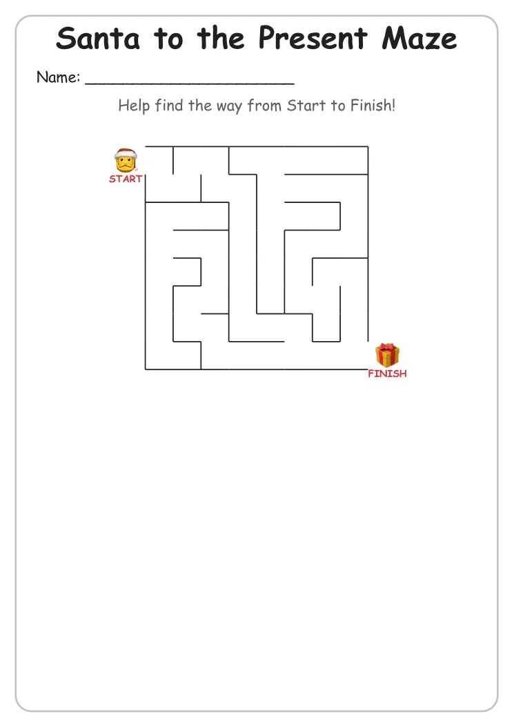 Santa to the Present maze for Kindergarten