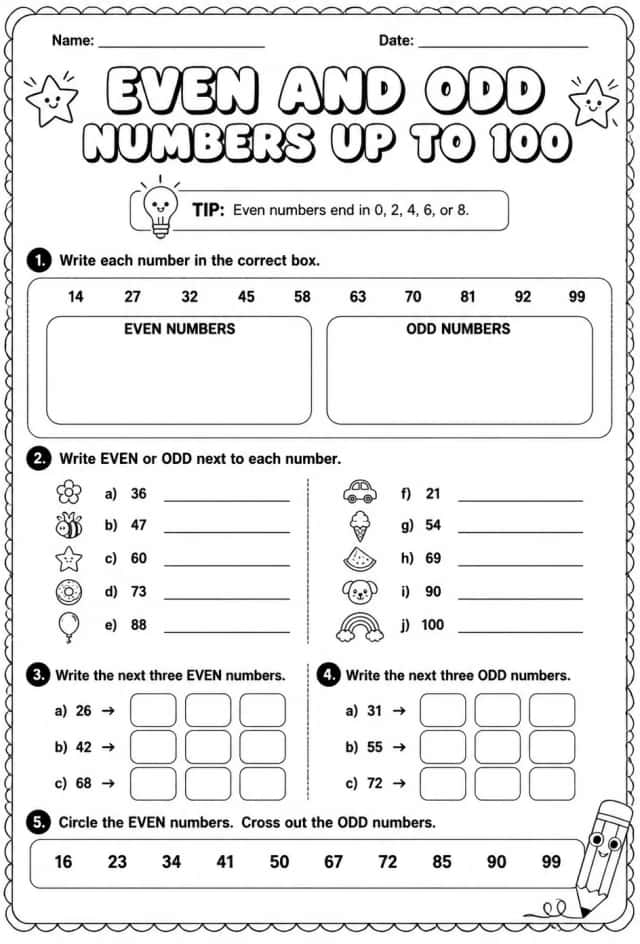 Select even and odd numbers - up to 100