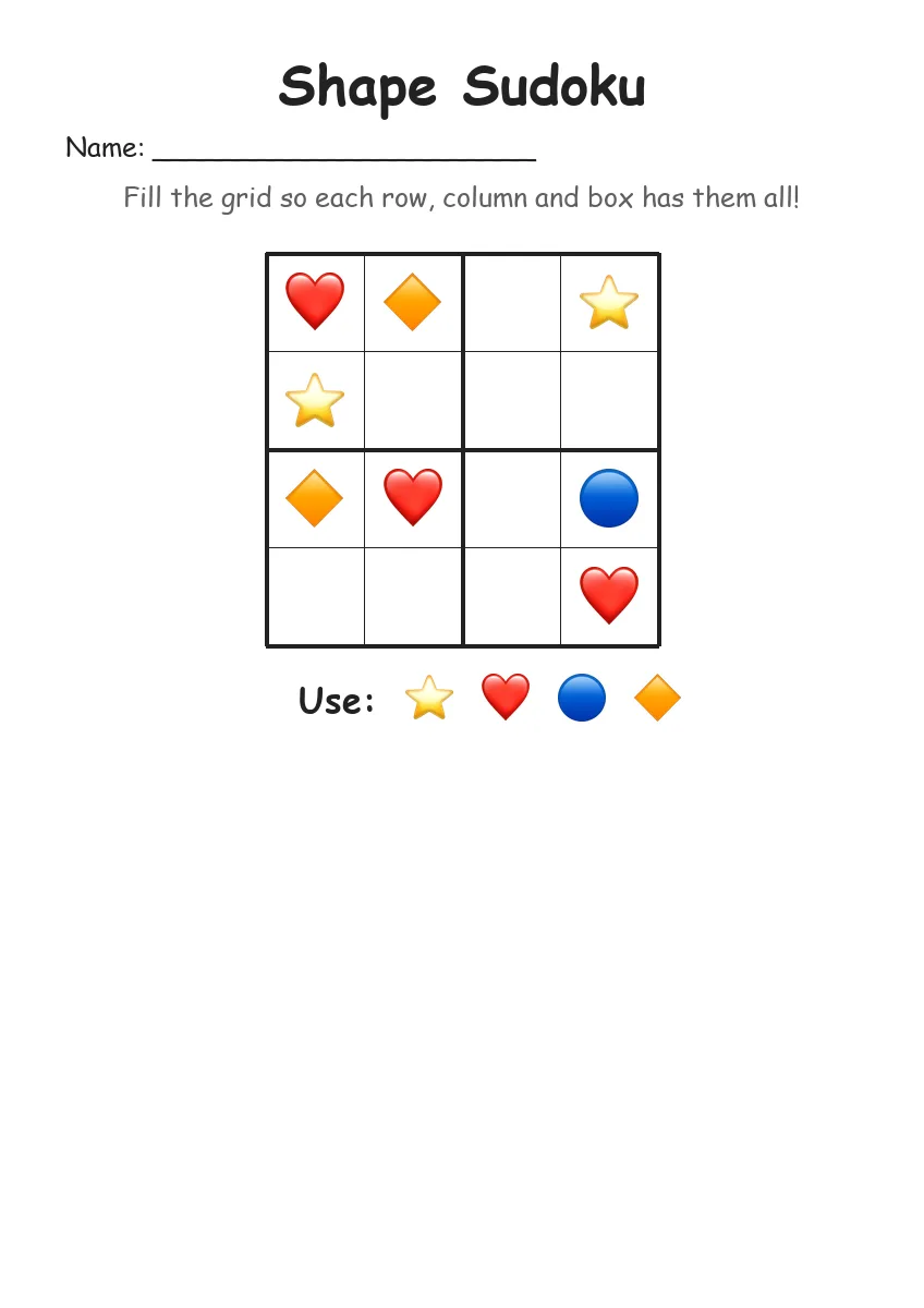Shape Sudoku 4x4 (Kindergarten) worksheet for Kindergarten