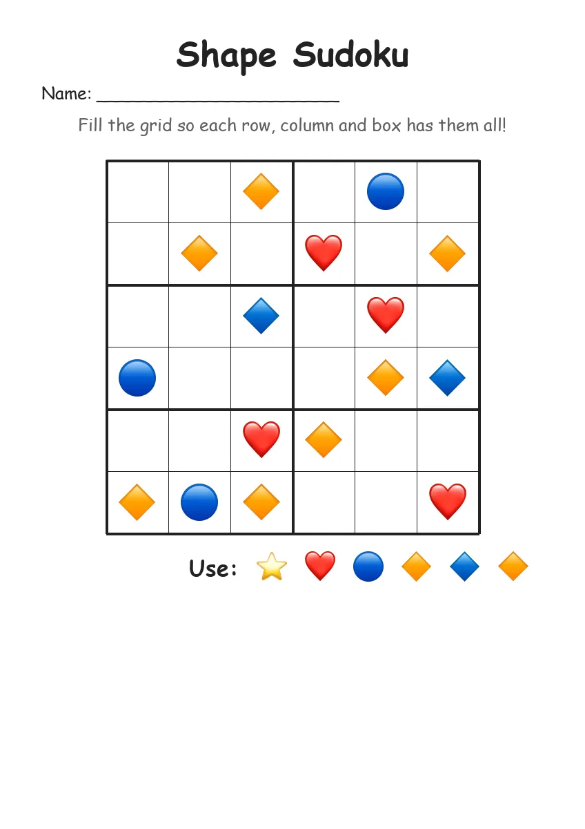 Shape Sudoku 6x6 (Grade 2)