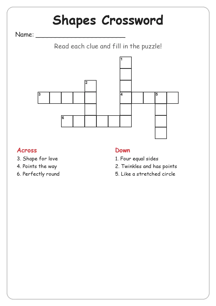 Shapes crossword worksheet for Grade 2