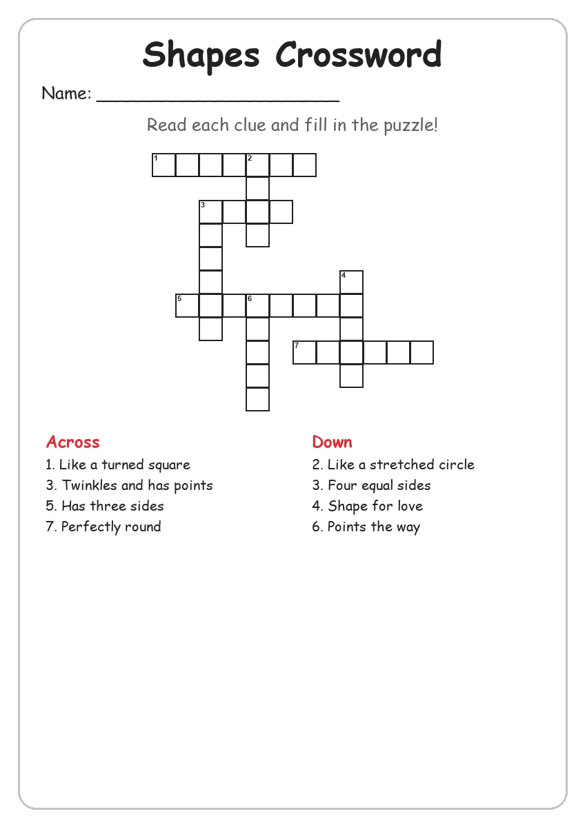 Shapes crossword worksheet for Grade 3