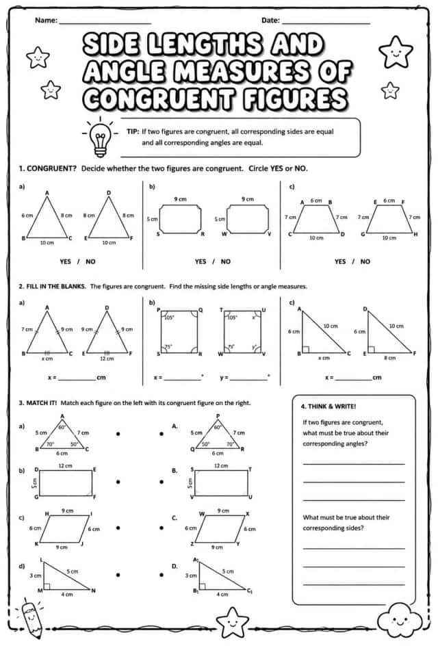 Side lengths and angle measures of congruent figures